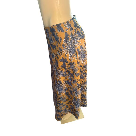 NWT Women M Tall Banana Republic Midi Slip Skirt Floral Print Ochre Long Maxi - Picture 3 of 6